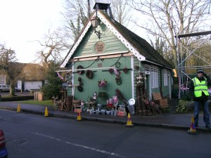 Photograph of the old fire station in Shere, dressed up for the filming of The Holiday.
