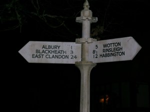 Photograph of a temporary signpost for the filming of The Holiday.